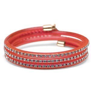 Alaia Coral-Orange Crystal Triple-Row Wrap Bracelet